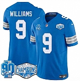 Men's Detroit Lions #9 Jameson Williams Blue 2024 NFC North Champions 90th Anniversary Patch F.U.S.E. Vapor Limited Stitched Jersey,baseball caps,new era cap wholesale,wholesale hats